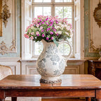 Enra Large Vintage Blue and White and Pitcher for Home Decor, 9.7 Inch Rustic Chinoiserie Decorative Vases, Green and Beige Ceramic Vases for Living Room, Kitchen, Office – Large Vases for Decor