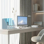 SUPEASY Desk Organizers Metal Desk Magazine File Holder with 5 Vertical Compartments Rack File Organizer for Office Desktop, Classroom, Home Workspace, White Plus