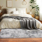 Runner Rugs for Bedroom 2x6 Rug Runners for Hallways Non Slip Soft Shag Bedside Rug, Fluffy Area Rug Throw Rugs for Living Room, Floor Carpet Runner for Nursery Kids Dorm, Light Grey