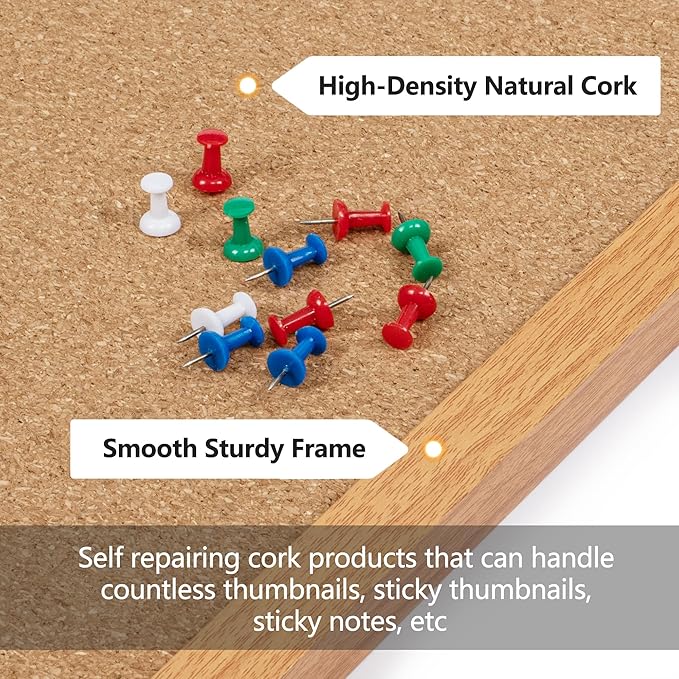 Cork Board Bulletin Board 20" x 30", Wood Framed Corkboards for Wall Decor, Hanging Office Message Board, Large Wall Mounted Notice Pin Board with 15 Push Pins for School, Home & Office