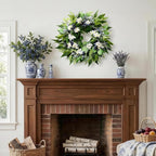 22 Inch Blueberry Spring Summer Wreath for Front Door, Artificial Wreath with Blue Berries and White Blossoms, Modern Farmhouse Wall Wedding Home Outdoor Decor, Year Round All Season Greenery Wreath