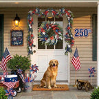 DecorbyHannah 4th of July Wreaths for Front Door, 18 inch Patriotic Wreath for Independence Day, Flag Day, Red White Blue Wreath Decorations with Top Hat Ornaments for Wall Porch USA 250th Holiday