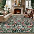 GarveeHome Green Vintage Floral Washable 6x9 Area Rugs for Living Room Boho Botanical Retro Rug Low Pile Stain Resistance Non Slip Carpet for Bedroom Nursery Dining Room