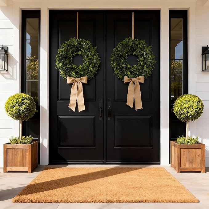 Hiptree 22 Inch Boxwood Wreath for Front Door-Artificial Spring Greenery Indoor Outdoor Wreaths Decorations, Farmhouse Wall Decor-Wedding,Summer, Fall, Winter,Easter, Green All Year Round,DIY Wreaths