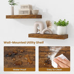 Fun Memories Floating Shelves Bathroom for Wall Mounted Shelves, 20 Inch Wood Shelf Set of 2, Home Storage & Display Decor, Rustic Brown