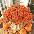 MACTING Artificial Fall Flowers for Outdoors 12 Bundles Faux Mums Plants Fake Silk Outdoor Flowers UV Resistant No Fade for Planters Front Door Porch Patio Outside Thanksgiving Autumn Decor,Orange
