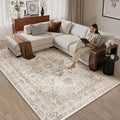 Taupe 5x7 Area Rug Washable Vintage Living Room Carpet Non Slip Retro Distressed Low Pile Soft Oriental Medallion Thin Throw Rug for Kitchen Bathroom Office Bedroom Dining Room