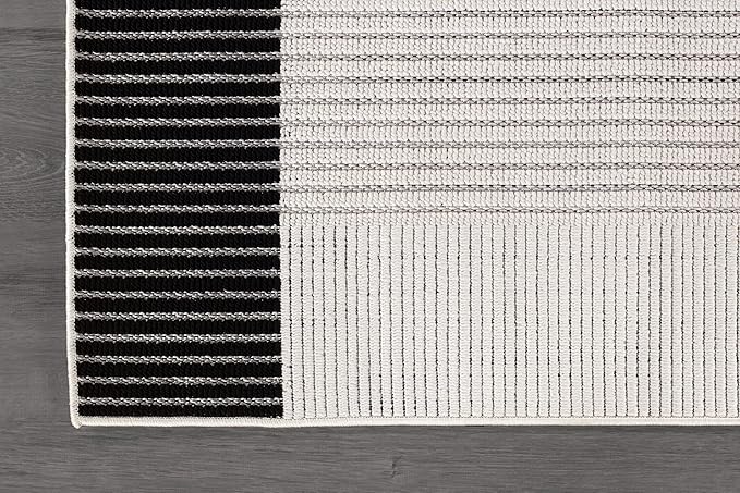 Modern Micro Loop Indoor Area Rugs for Living Room Bedroom Kitchen Geometric Striped Black-White 8x10 Luxury Durable Low and High Pile Non-Shedding Stain Resistant Soft Area Carpet 8 x 10