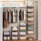 X-cosrack 7 Tier Foldable Hanging Closet Organizer and Storage,Wire Closet Shelving with 4 Large Hooks+ 5 S Hooks,Hanging Basket for Clothes Sweaters Shoes Handbags,Small Closet Organizers