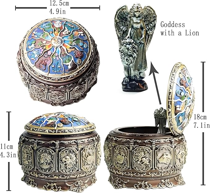 Briskfeel Music Box with Sun & Zodiac Signs, Rotating Goddess, Plays You Are My Sunshine, with 18-Note Sankyo Movement, LED Light Up Base, Musical Jewelry Box, Birthday & Christmas Gift (A1 Sun)
