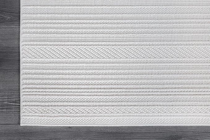 Micro Loop Indoor Rug White 5x7 Boho Geometric Neutral Area Rugs for Living Room Soft Luxury Modern Low and High Pile Durable Stain Resistant Non-Shedding Indoor Area Carpet 5 x 7
