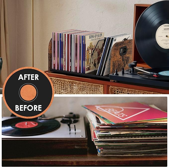RUILALIFE Vinyl Record Storage Holder, Expandable Record Holder Rack With Movable Divider, 110 LP Album Display Shelf Stand, Magazine Holder