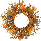 WreathDream 20'' Fall Wreath Autumn Wreath for Front Door with Small Pumpkins and Oak Leaves for Thanksgiving Halloween Home Outdoor Farmhouse Porch Wall Window Decoration,Brown Gift Box Included