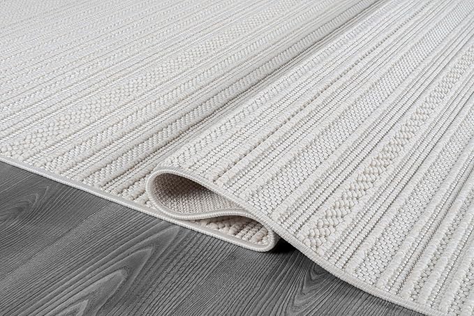 Micro Loop Indoor Rug White 9x12 Boho Geometric Neutral Area Rugs for Living Room Soft Luxury Modern Low and High Pile Durable Stain Resistant Non-Shedding Indoor Area Carpet 9 x 12