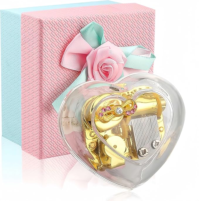 Heart Shaped Acrylic Clear Music Box,Wind Up Musical Box Gift for Girls,Women,Granddaughter,Babies,Perfect for Anniversary,Birthday,Valentine's Day,Christmas,Melody: You are My Sunshine