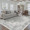 Gray 6x9 Area Rug Washable Vintage Living Room Carpet Non Slip Retro Distressed Low Pile Soft Oriental Medallion Thin Large Grey Throw Rug for Office Bedroom Dining Room Playroom