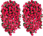 HyeFlora Artificial Fake Hanging Flowers for Spring Outdoor Outside Decoration, 2PCS Faux Silk Hotpink Daisy Plants UV Resistant Look Real Orchid Vines for Indoor Home Balcony Porch Planter