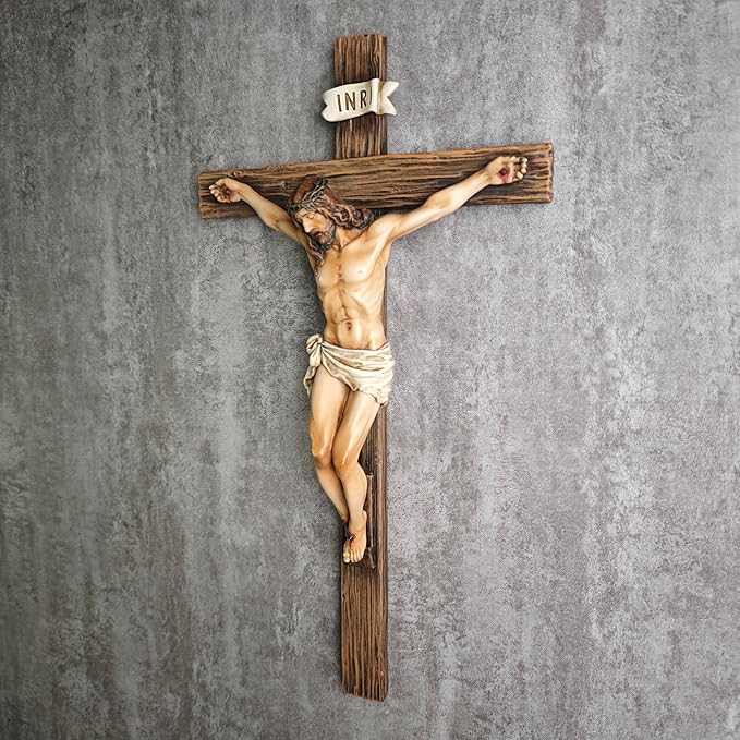 BC Catholic Crucifix Wall Cross, 14"H Jesus Christ Inspirational Home Décor, Religious Devout Gift, Renaissance Sculpture Handmade by Buildclassic