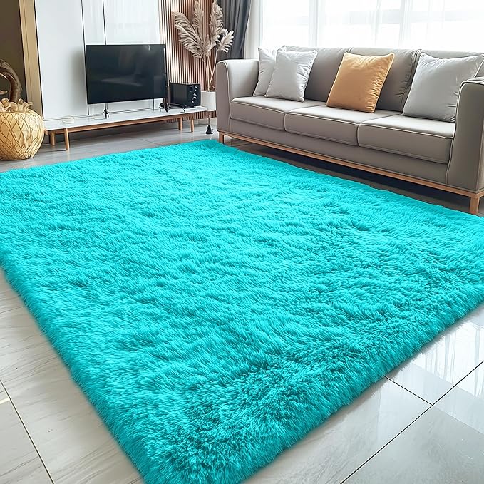 OLANLY 5x8 Machine Washable Large Area Rugs for Living Room, Bedroom, Soft Fluffy Shaggy Bedside Rug, Indoor Floor Carpet for Kids Girls and Boys, Dorms, Nursery, Home Decor Aesthetic, Teal Blue