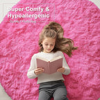 OLANLY Hot Pink Round Rugs for Bedroom - Machine Washable, 6 ft Circle Area Rugs for Living Room, Soft and Fluffy Shaggy Carpet for Teen Girls and Boys, Nursery Rooms, Dorms, Home Decor Aesthetic