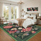 GarveeHome Forest Green Floral Botanical Washable 9x12 Rug for Living Room Soft Vintage Boho Cottage Large Rugs Low-Pile Carpet for Bedroom Dining Nursery Rug