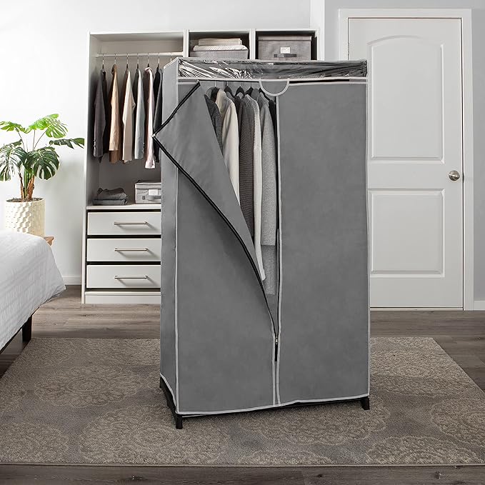 Simplify, Organizer, for Clothes and Accessories, Heavy Duty, Hanging Rod, Easy to Assemble in Grey 36" Wide Portable Closet (4062-GREY)