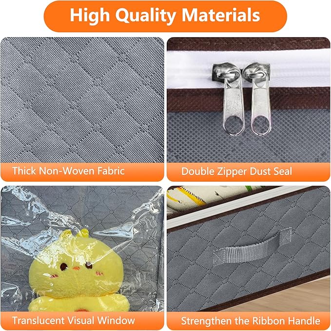 90L Under Bed Storage Containers,4-Pack Closet Organizers and Storage Bins,for Organization and Storage Clothes, Shoes, Blankets & Pillows,Visible Transparent Top Storage Bins with Lids, Grey