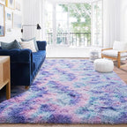 Rugs for Living Room 9x12, Soft Shaggy Modern Large Shag Area Rug for Bedroom, Upgrade Non-Slip Plush Fluffy Carpet for Kids Boys Girls Room Home Decor Aesthetic, Rainbow Purple
