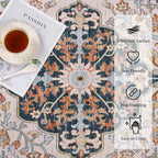 U'Artlines Boho Vintage Area Rug 6x9 Machine Washable Low Pile Soft Floor Carpet Non Slip Non Shedding Accent Rug for Living Room Bedroom Entryway Dining Room Office Orange Blue