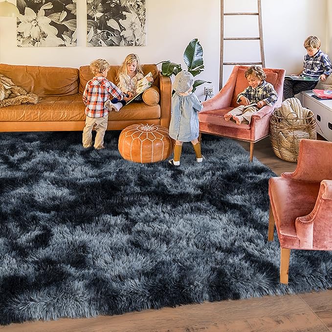 Rugs for Living Room 10x14, Soft Shaggy Modern Shag Area Rug for Bedroom, Upgrade Non-Slip Plush Fluffy Carpet for Kids Boys Girls Room Home Decor Aesthetic,Blue Grey