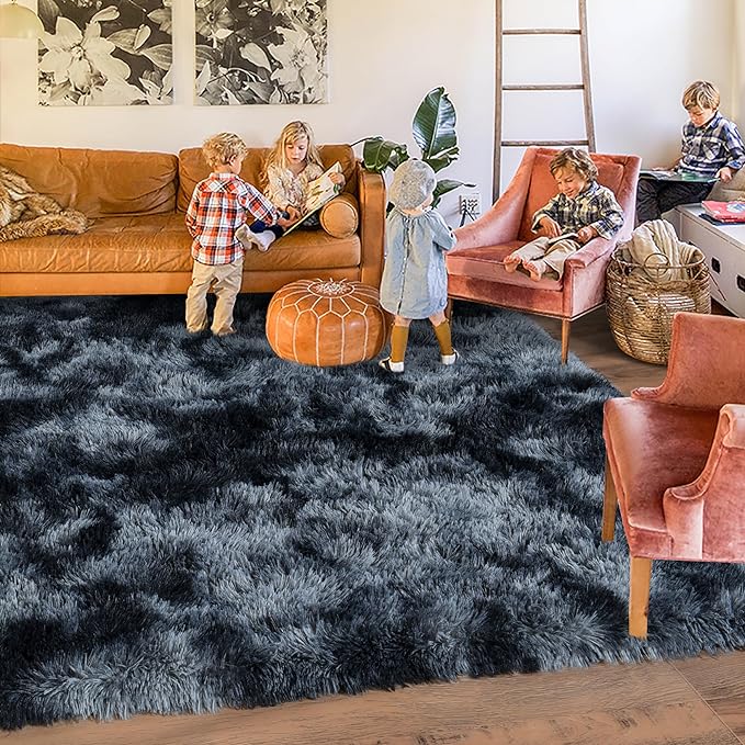 Rugs for Living Room 6x9, Soft Shaggy Modern Shag Area Rug for Bedroom, Upgrade Non-Slip Plush Fluffy Carpet for Kids Boys Girls Room Home Decor Aesthetic, Blue Grey