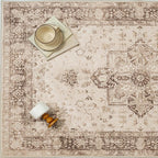 Brown 8x10 Area Rug Washable Vintage Living Room Carpet Non Slip Retro Distressed Low Pile Soft Oriental Medallion Thin Large Throw Rug for Office Bedroom Dining Room Playroom