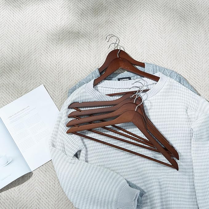 ELONG HOME Solid Wooden Hangers 30 Pack, Wood Suit Hangers with Extra Smooth Finish, Precisely Cut Notches & Chrome Swivel Hook, Wooden Clothes Hangers for Shirt Coat Jacket Dress