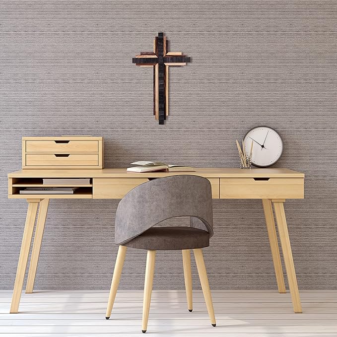 Jetec Christian Wooden Wall Cross,3D Multi-color Triple Stacked Reclaimed Decorative Worn Wooden Wall Cross for Home Religious Church Hanging Decoration(Classic Color)