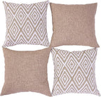 HPUK Decorative Throw Pillow Covers Set of 4 Geometric Design Linen Cushion Cover for Couch Sofa Living Room, 20"x20" inches, Light Brown