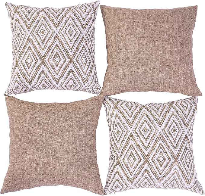 HPUK Decorative Throw Pillow Covers Set of 4 Couch Pillows Linen Cushion Cover for Couch Sofa Living Room, 18"x18" inches, Light Brown