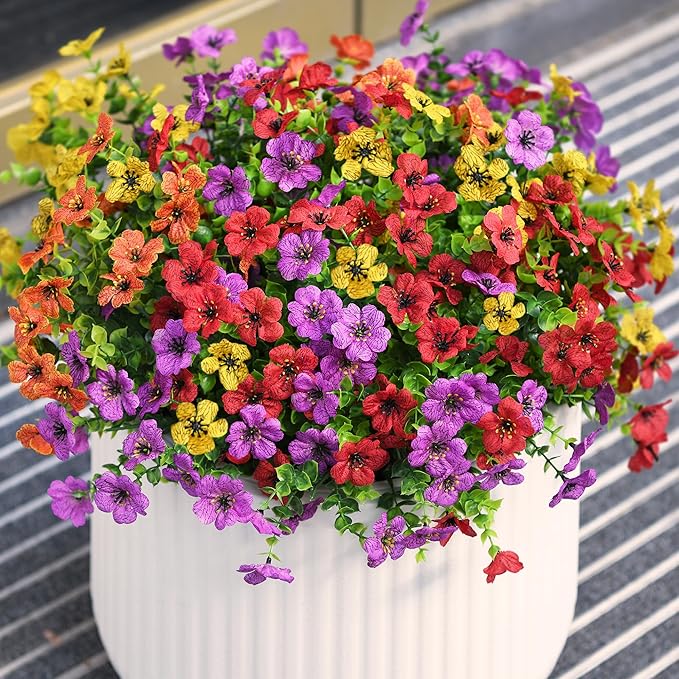 INQCMY Artificial Flowers for Outdoors Faux Plants Outdoor Fake Flowers Spring Decoration,12 Bundles Faux Silk Colorful Daisy Realistic UV Resistant for Outside Home Planter Window Porch Patio Yard