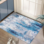 Ciicool Modern Abstract Area Rug 2x3 Washable Small Entryway Rugs, Non-Slip Low Pile Throw Rug, Foldable Kitchen Bathroom Rugs, Grey Blue Floor Carpet for Entrance Bedroom Indoor Doormat