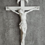 BC Catholic Crucifix Wall Cross, 10" H Jesus Christ Home Decor, Religious Gift, Wood Carved Look, Grey White Finish, Hand Painted by Buildclassic