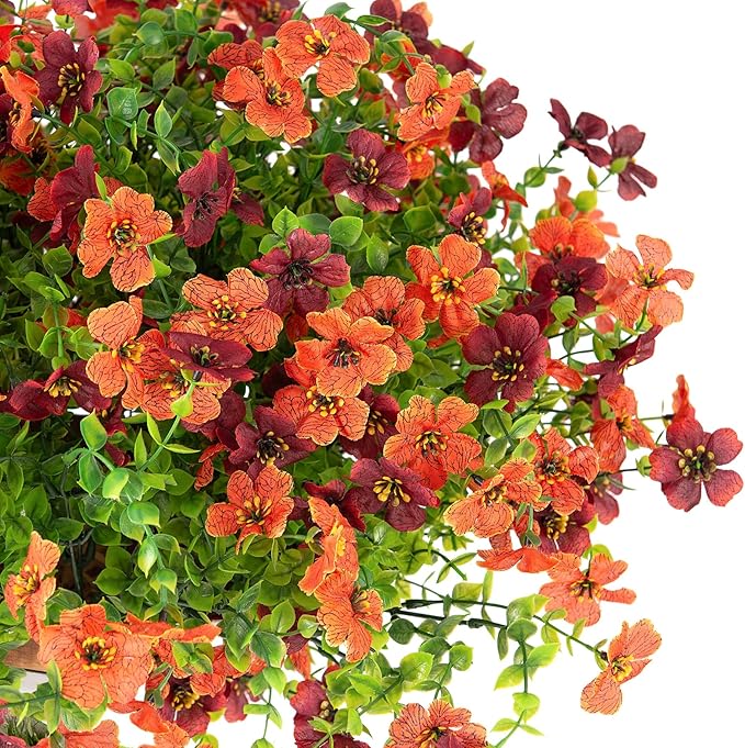 Artificial Fake Mums Fall Flowers for Outdoors Decoration,12 Bundles Faux Silk Daisy Flowers for Outdoor Planter UV Resistant Look Real for Home Front Door Porch Patio Outside Yard(Orange Brown)