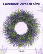 DDHS 24inch Lavender Wreath for Front Door, Window, Porch, Spring Summer Artificial Wreaths All Seasons Farmhouse Indoor Outdoor Decor-pulpre