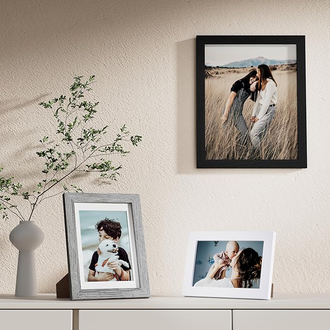 Vittanly Picture Frames Set of 10, Picture Frames Collage Wall Decor with Two 8x10, Four 5x7, and Four 4x6 Photo Frames, Gallery Wall Frame Set for Wall or Tabletop Display, Black, Grey and White