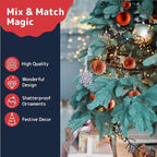 PREXTEX 36 Piece Christmas Ornaments Set - Copper Orange Ornament Balls with 3 Sizes and 6 Styles - Durable, Shatterproof Christmas Bulb Ornaments for Trees, Wreaths, Garlands, and Holiday Decorations