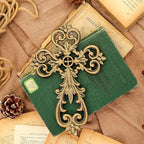 Sungmor Vintage Cast Iron Cross Wall Decor, 9.8" Tall Heavy Duty Rustic Gold Finish Wall Sculpture,Ornate Metal Art Farmhouse Home Decor