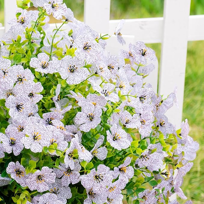 Artificial Fake Flowers Plants for Outdoors Spring Summer Decoration,Faux Flowers Silk Daisy Plants Greenery Realistic UV Resistant for Outside Planters Front Porch Patio Boxwood 16 Bundles Home White
