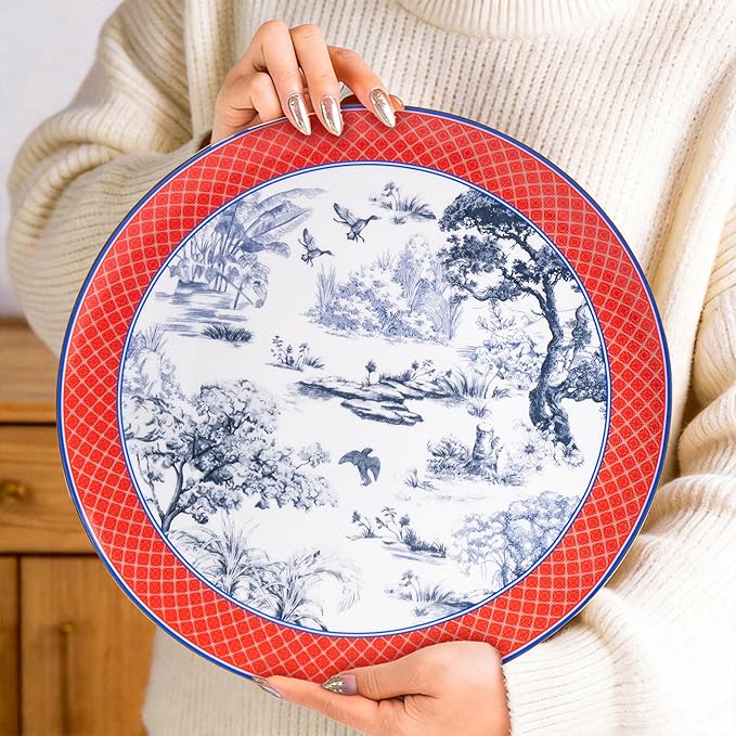 KAMMAK Ceramic Decorative Plate, Porcelain Plates for Kitchen Dining Room Wine Cabinet Home Decor, Vintage Collector Plates with 1 Display Stand, Wanshanlin