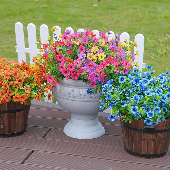 Artificial Fake Plants Flowers for Outdoor Outside Summer Decoration, 12 Bundles Faux Silk Hotpink Daisy UV Resistant Realistic for Porch Patio Home Window Box Yard Garden Planter