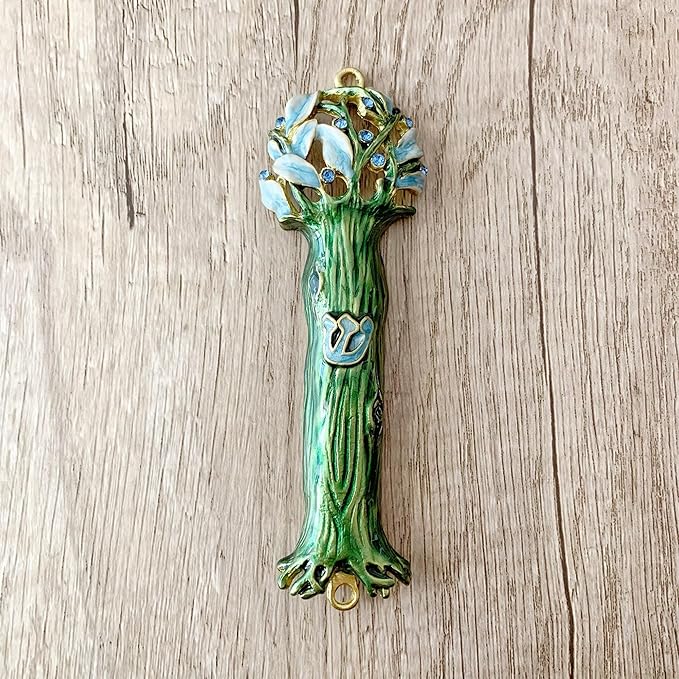 4.9 Inches Hand-Painted Mezuzah, Exquisite Enamel Design with Scroll Included for Jewish Occasions