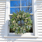 24 Inch Greenery Wreaths for Front Door – Artificial Eucalyptus Wreath with White Berries and Mixed Green Leaves, Year-Round Farmhouse Indoor Outdoor Door Wreath for Spring Summer Home Decor