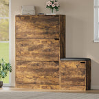 Shoe Cabinet with Bench and 3 Flip Drawers, Slim Narrow Shoe Storage Cabinet, Freestanding Shoe Rack Organizer with Adjustable & Removable Shelves, Anti-Tip for Entryway, Hallway, Foyer